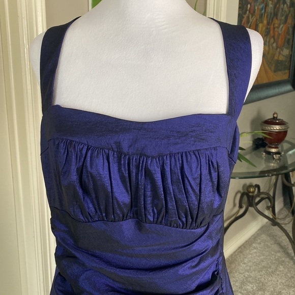 Cache Purple Navy Iridescent Formal Party Cocktail Ruched Pleated Mini Dress 12 - Picture 3 of 9